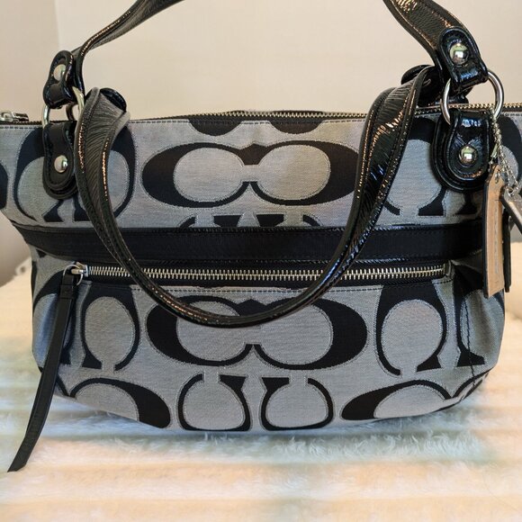Coach Handbags - COACH Poppy Black & Silver Outline Hobo Tote $60.00